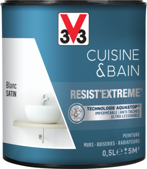 V33 PEINTURE CUISINES ET BAINS RESIST EXTREME   BLANC 0,5 LITRES